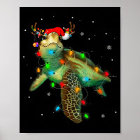 Sea Turtle Christmas Lights Funny Santa Hat Merry