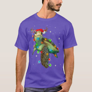 Sea Turtle Christmas Lights Funny Santa Hat Merry  T-Shirt