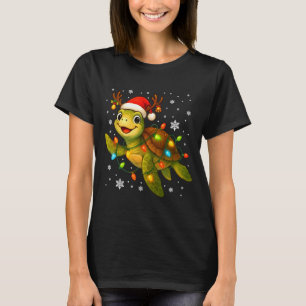 Sea Turtle Christmas Lights Funny Santa Hat Merry T-Shirt