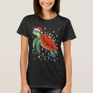 Sea Turtle Christmas Lights Santa Hat Funny Xmas P T-Shirt