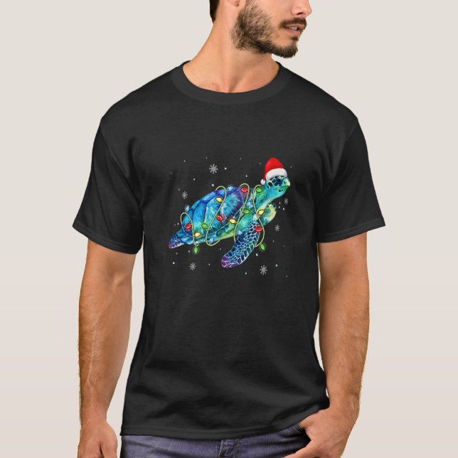 Sea Turtle Christmas Lights  Santa Hat Merry Chris T-Shirt (Front)