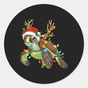Sea Turtle Christmas Lights Santa Hat Merry Christ Classic Round Sticker