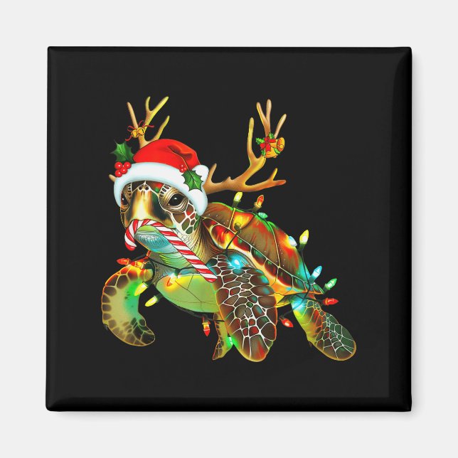 Sea Turtle Christmas Lights Santa Hat Merry Christ Magnet (Front)