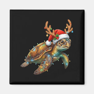 Sea Turtle Christmas Lights Santa Hat Merry Christ Magnet