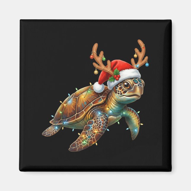 Sea Turtle Christmas Lights Santa Hat Merry Christ Magnet (Front)