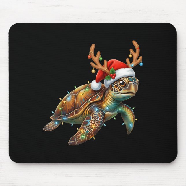 Sea Turtle Christmas Lights Santa Hat Merry Christ Mouse Pad (Front)