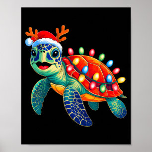 Sea Turtle Christmas Lights Santa Hat Xmas Family Poster