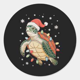 Sea Turtle Christmas Lights Xmas Hat Holiday Classic Round Sticker