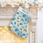 Sea Turtle Christmas Tropical Beach Sparkle Small Christmas Stocking<br><div class="desc">This personalised coastal themed stocking features a pattern of cute turquoise blue sea turtles on an abstract beach background with a faux glitter wave and sparkly star accents. Check out the collection for more matching products,  or contact me through Zazzle Chat if you need something special.</div>
