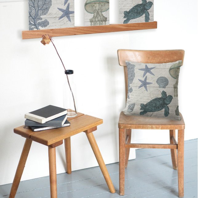 Sea Turtle Coastal Beach Starfish Coral Jellyfish Cushion (Creator Uploaded)