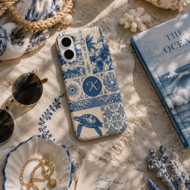 Sea Turtle Coastal Monogram  iPhone 16 Case (Creator Uploaded)