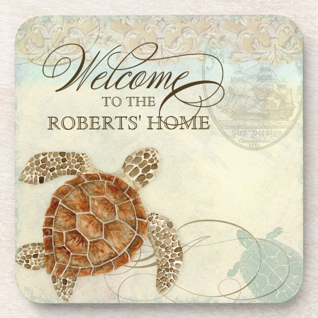 Sea Turtle Coastal Shore - Welcome to the Beach Coaster (Front)