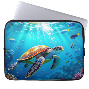 Sea Turtle Colorful Underwater Scene Laptop Sleeve