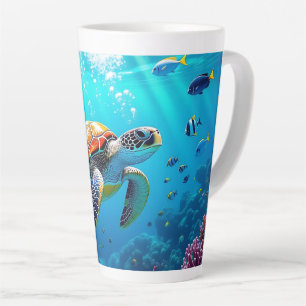 Sea Turtle Colorful Underwater Scene   Latte Mug