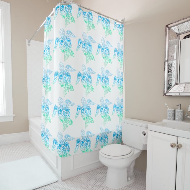 Sea Turtle Colourful Ocean Waters Shower Curtain (In Situ)