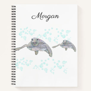 Sea Turtle Colourful Original Drawing Personalised Notebook