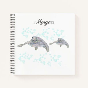 Sea Turtle Colourful Original Drawing Personalised Notebook