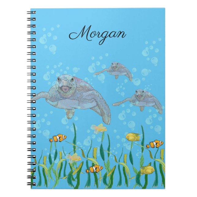 Sea Turtle Colourful Original Drawing Personalised Notebook (Front)