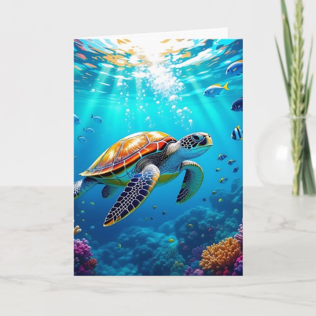 Sea Turtle Colourful Underwater Scene Birthday Card (Front)