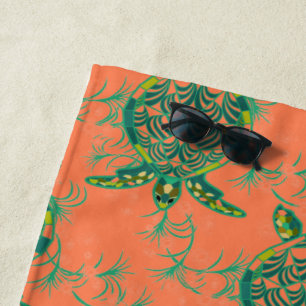 Sea Turtle Coral Pink Beach Towel