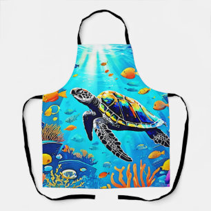 Sea Turtle Coral Reef Art Apron