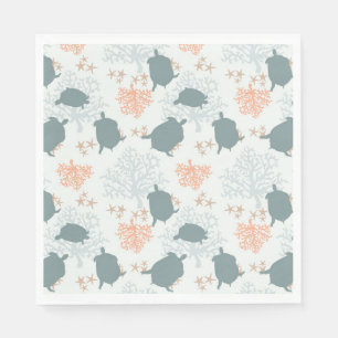 Sea Turtle Coral Reef Beach Pattern Napkin