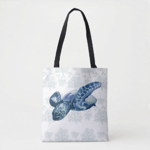 Sea Turtle Coral Reef Blue Tote Bag