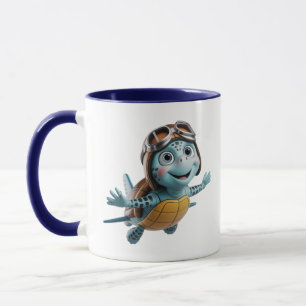 Sea Turtle Cute Aviator Character Blue Accent Mug