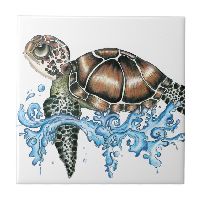 sea turtle design ceramic tile (Front)