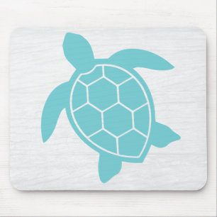 Sea Turtle Design in Ocean Seafoam Green Blue Mouse Pad