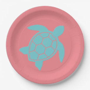 Sea Turtle Design in Ocean Seafoam Green Blue Paper Plate