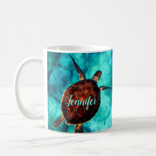 Sea Turtle Design Personalised Coffee Mug Cup (Left)