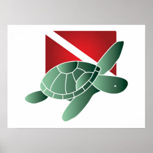 Sea Turtle Dive Flag Poster