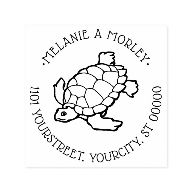 Sea Turtle Drawing Beach Ocean Round Name Address Self-inking Stamp (Design)