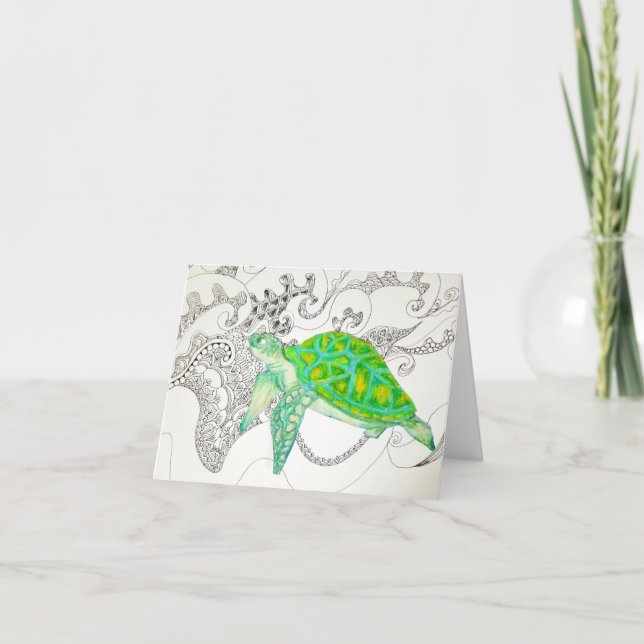 sea turtle drawing holiday card (Front)