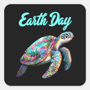 Sea Turtle Earth Day Save The Earth Square Sticker