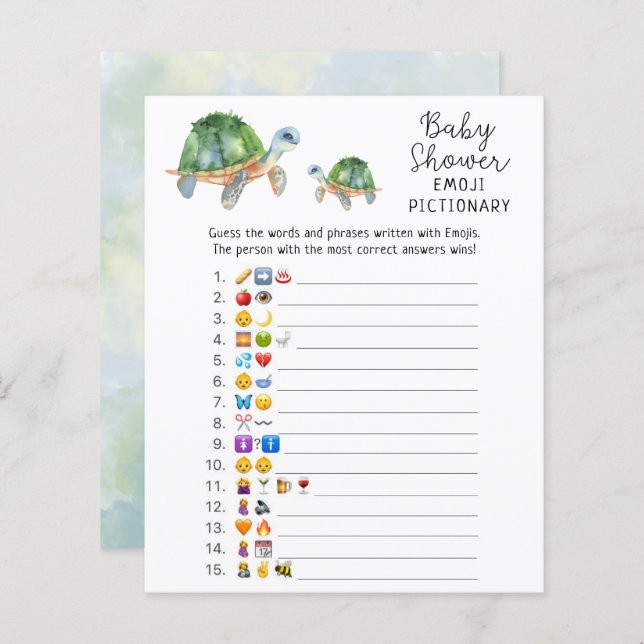 Sea Turtle - Emoji picture game baby shower (Front/Back)