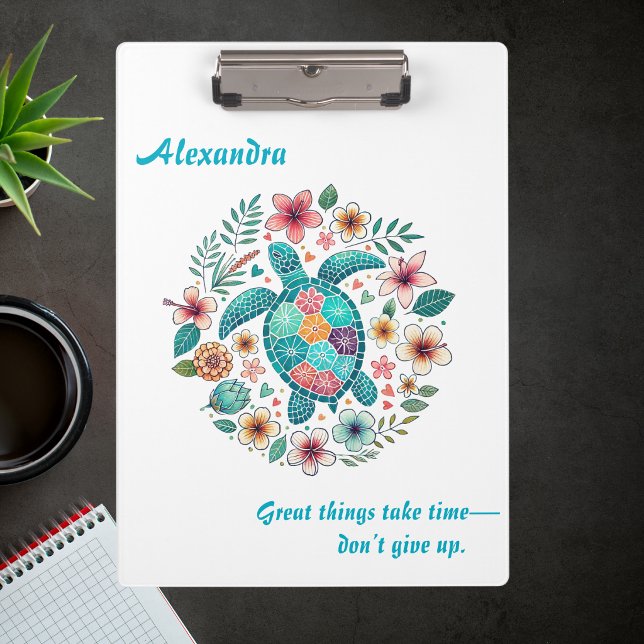 Sea Turtle Floral Boho School Office Name  Clipboard (Creator Uploaded)