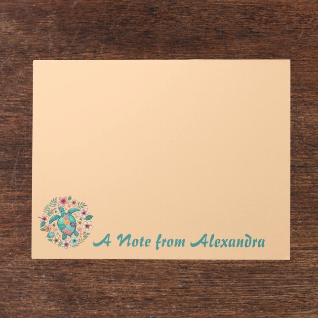 Sea Turtle Floral Boho School Office with Name Notepad (Creator Uploaded)