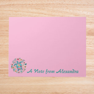 Sea Turtle Floral Boho School Office with Name Notepad