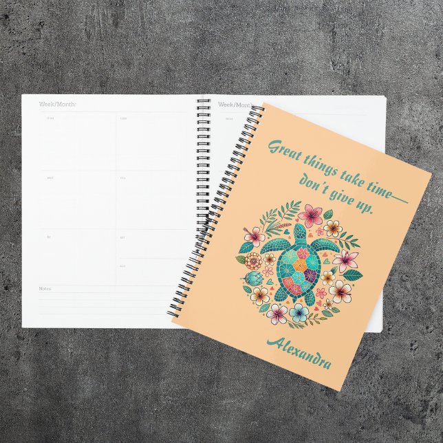 Sea Turtle Floral Boho School Office with Name Planner (Creator Uploaded)