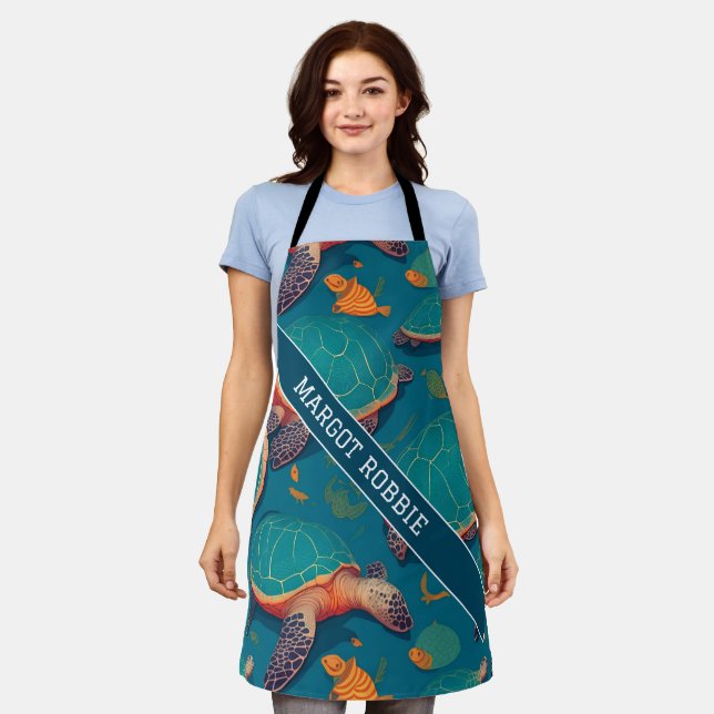 Sea turtle Geometric Colourful Personalised Patter Apron (Worn)