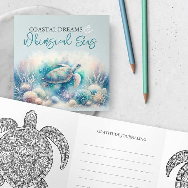 Sea Turtle Get Well Colouring Card (Get well card features coloring pages and journaling sea turtle theme.)