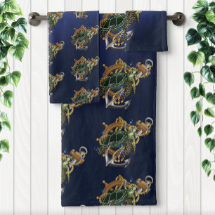 Sea Turtle Green Blue Bath Towel Set