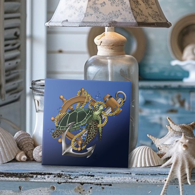 Sea Turtle Green Blue Ceramic Tile (Creator Uploaded)