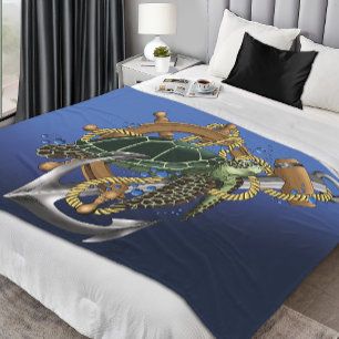 Sea Turtle Green Blue Fleece Blanket
