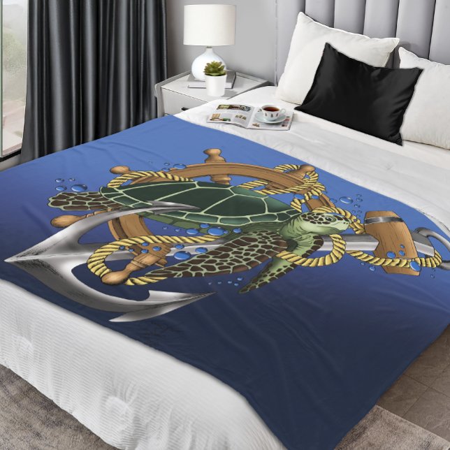 Sea Turtle Green Blue Fleece Blanket (Creator Uploaded)