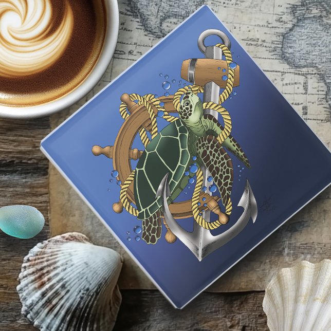  Sea Turtle Green Blue Glass Coaster (Creator Uploaded)