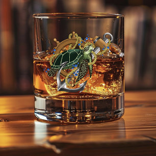 Sea Turtle Green blue Whiskey Glass