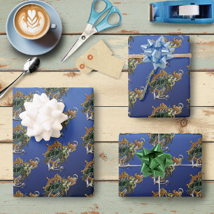 Sea Turtle Green Blue Wrapping Paper Sheet